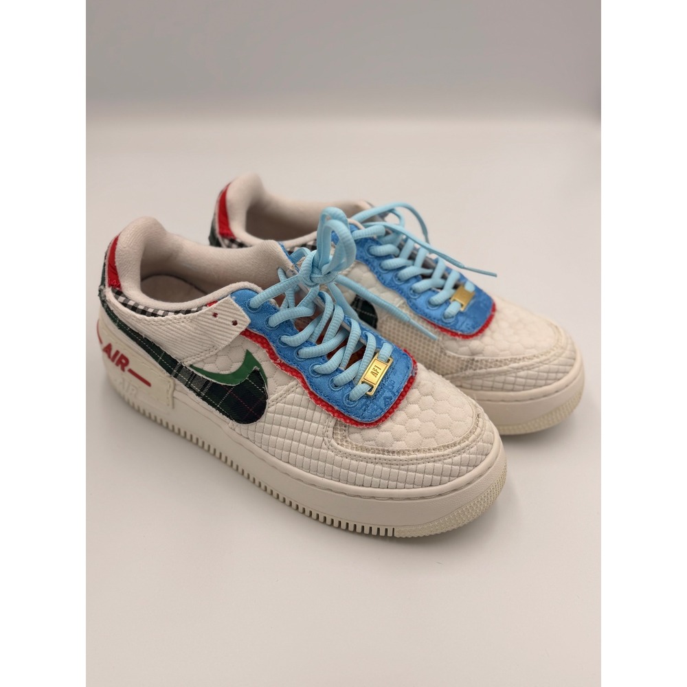 NIKE Air Force 1 Shadow Sz. 7.5 Sail Multi Patchwork Plaid DZ5193-100